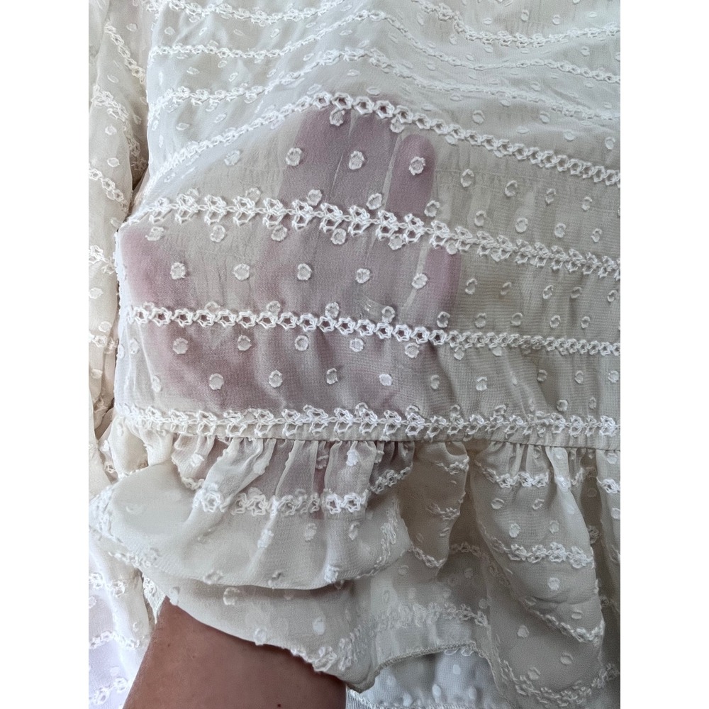 Cider Cream Smocked Peplum Blouse sz M Mock Neck Swiss Dot Embroidered Romantic - Picture 5 of 16